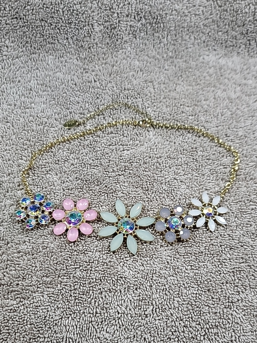 ETC! Gold-Tone Floral Statement Necklace with Pastel Gemstones In Floral Shapes
